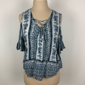 Aqua Printed Cold Shoulder T-shirt